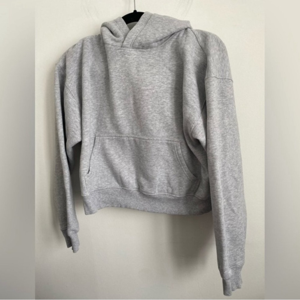 Aritzia TNA Cozy Fleece Boyfriend Crop Hoodie - Light Gray - S Small
